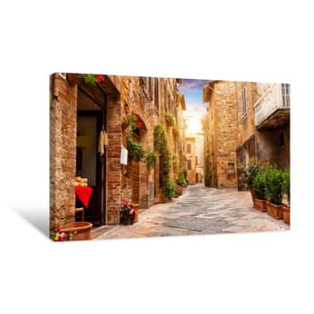 Image of Colorful Street In Pienza, Tuscany, Italy Canvas Print