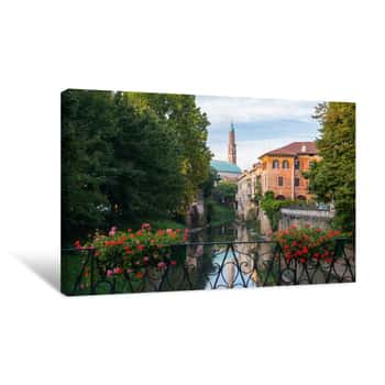 Image of View Of Retrone River And The Clock Tower Of Vicenza, Italy, Seen From Furo Bridge Canvas Print