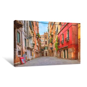 Image of Colorful Houses In The Old Medieval Street In Venice, Italy Canvas Print