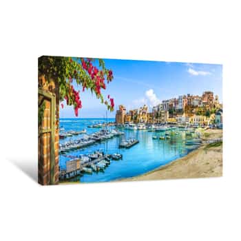 Image of Sicilian Port Of Castellammare Del Golfo, Amazing Coastal Village Of Sicily Island, Province Of Trapani, Italy Canvas Print