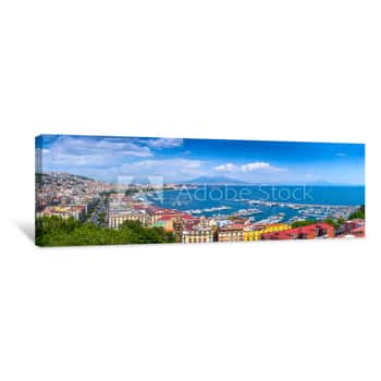 Image of Panorama Of Naples, View Of The Port In The Gulf Of Naples And Mount Vesuvius  The Province Of Campania  Italy Canvas Print
