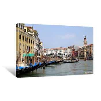 Image of Venice, Italy  The Gondolas On The Venetian Canal Near To Ponte Di Rialto Canvas Print