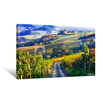 Image of Vineyards And Castles Of Piemonte In Autumn Colors  North Of Italy Canvas Print