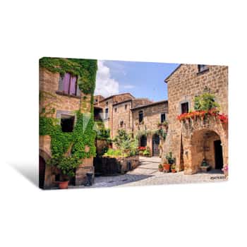 Image of Picturesque Corner Of A Quaint Hill Town In Italy Canvas Print