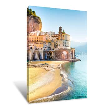 Image of Morning View Of Amalfi Cityscape On Coast Line Of Mediterranean Sea, Italy Canvas Print