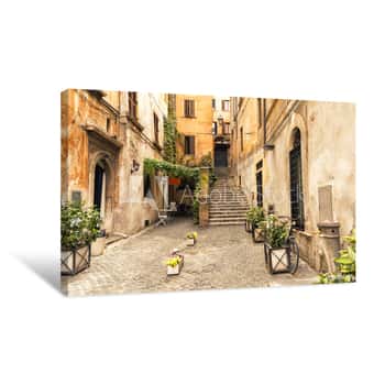 Image of Romantic Alley In Old Part Of Rome, Italy Canvas Print