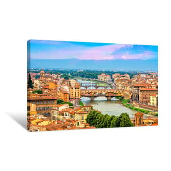 Image of Aerial View Of Medieval Stone Bridge Ponte Vecchio Over Arno River In Florence, Tuscany, Italy  Florence Cityscape  Florence Architecture And Landmark Canvas Print