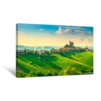 Image of Langhe Vineyards Sunset Panorama, Serralunga Alba, Piedmont, Italy Europe Canvas Print
