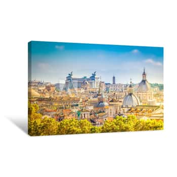 Image of View Of Skyline Of Rome City At Day, Italy, Retro Toned Canvas Print