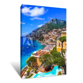 Image of Wonderful Amalfi Coast - Beautiful Positano - Popular For Summer Holidays  Travel And Landmarks Of Italy Canvas Print