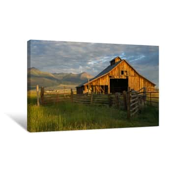 Image of Old Barn In Field Canvas Print