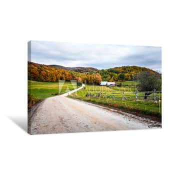 Image of Unpaved Road To A Farm In A Rolling Rural Landscape On A Cloudy Autumn Morning  Beautiful Autumn Colours Canvas Print