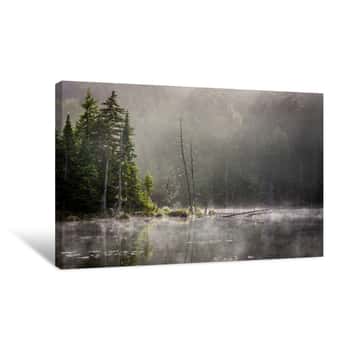 Image of "Morning Mist" The Adirondacks In Upstate New York On An August Morning  Not A Sound Could Be Heard  As The Sunlight Exposed The Misty Air, It Was Easy To Imagine That It Was All A Dream Canvas Print