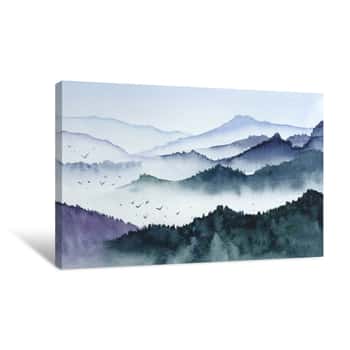 Image of Mountains Black And White Watercolor Canvas Print