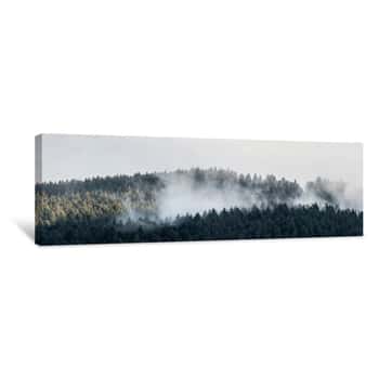 Image of Foggy Landscape  A View From Mountains To Covered With Foggy Landscape Canvas Print