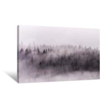 Image of Foggy Landscape  Misty Morning View In Wet Mountain Area Canvas Print