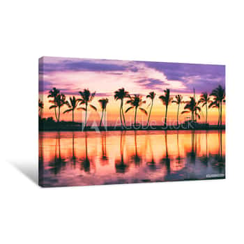 Image of Hawaii Beach Sunset Scenic Panoramic Banner Background For Summer Vacation, Romantic Honeymoon Travel Destinations Canvas Print