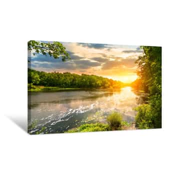 Image of Sunset Over The River In The Forest Canvas Print