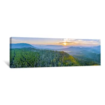 Image of Sunset Over Mountains And Forest In Yarra Ranges National Park - Aerial Panoramic Landscape Canvas Print
