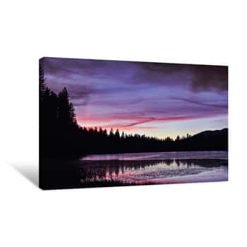Image of Lake In Forest At Sunset Canvas Print