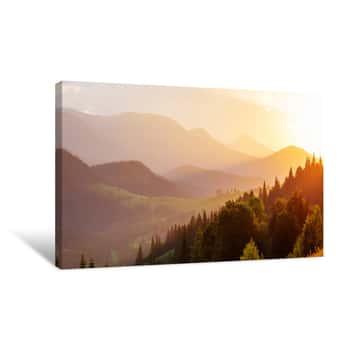 Image of Beautiful Sunset In Carpathian Mountains Canvas Print
