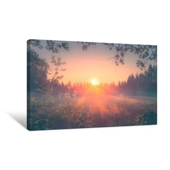Image of Foggy Summer Night Sunset View From Sotkamo, Finland Canvas Print