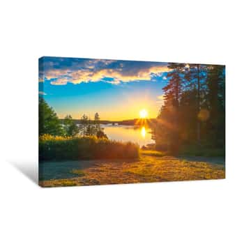 Image of Summer Night Lake View From Sotkamo, Finland Canvas Print
