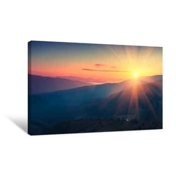 Image of Panoramic View Of  Colorful Sunrise In Mountains  Filtered Image:cross Processed Vintage Effect Canvas Print