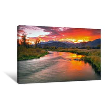 Image of Golden Sunset At The Provo River, Midway, Utah, USA Canvas Print