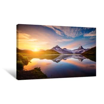 Image of Magnificent Panorama Of The Alpine Lake Bachalpsee At Dawn  Location Swiss Alps, Resort Grindelwald, Canvas Print