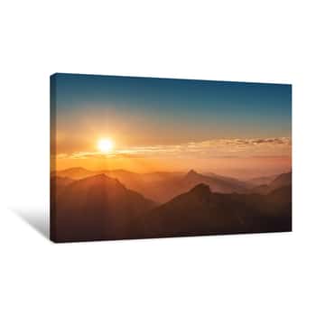 Image of Colorful Sunset On Top Of Austrian Mountain Alps Canvas Print