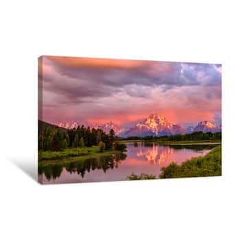 Image of Mountains In Grand Teton National Park At Sunrise  Oxbow Bend On The Snake River Canvas Print
