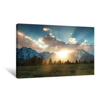 Image of Sunset At The Grand Tetons Canvas Print