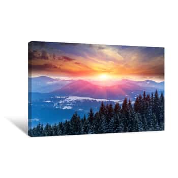 Image of Sunset In Winter Mountains Canvas Print