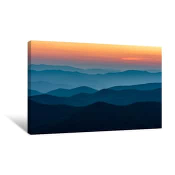 Image of Scenic Drive From Cowee Mountain Overlook On Blue Ridge Parkway At Sunset Time Canvas Print