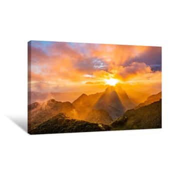 Image of Sunset On The Mountain With Clouds And Sky Colors Canvas Print