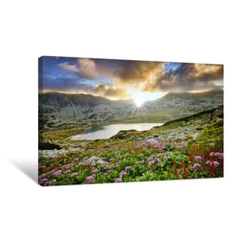 Image of Mystic Mountain Sunset With Lake In Autumn Canvas Print