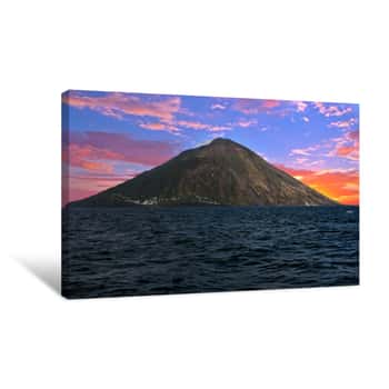 Image of Stromboli Volcano And Sea Canvas Print