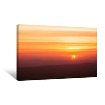 Image of Dramatic Sunset And Sunrise Over Mountain Morning Twilight Evening Sky Canvas Print