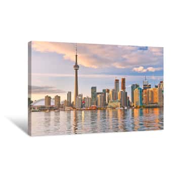 Image of The Reflection Of Toronto Skyline At Dusk In Ontario, Canada Canvas Print