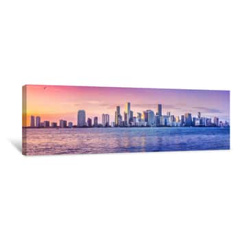 Image of The Skyline Of Miami While Sunset Canvas Print