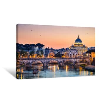 Image of Night View Of The Basilica St Peter In Rome, Italy Canvas Print