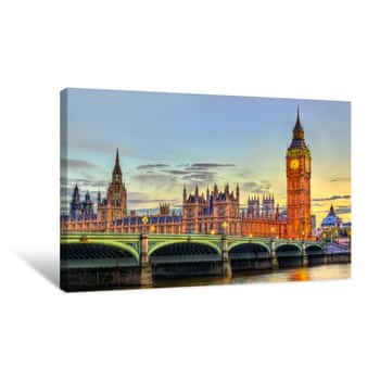 Image of The Palace And The Bridge Of Westminster In London At Sunset - The United Kingdom Canvas Print