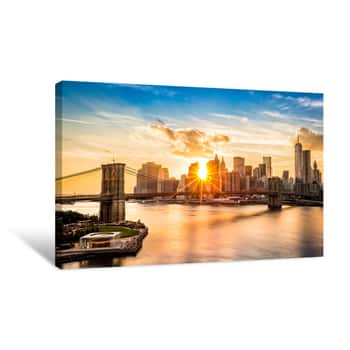 Image of Brooklyn Bridge And The Lower Manhattan Skyline At Sunset Canvas Print
