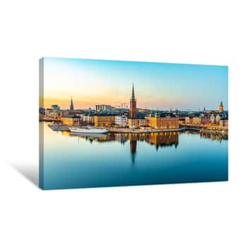 Image of Sunset View Of Gamla Stan In Stockholm From Sodermalm Island, Sweden Canvas Print