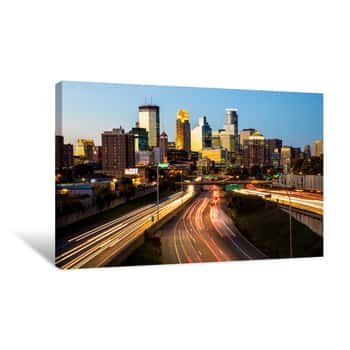 Image of Minneapolis Skyline At Sunset Canvas Print