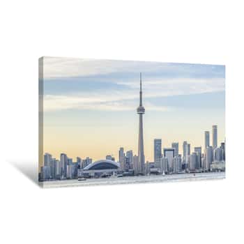 Image of Toronto Skyline With The CN Tower Apex At Sunset Canvas Print