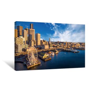 Image of Seattle Skyline At Sunset Canvas Print