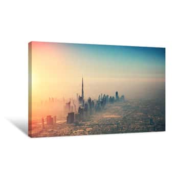 Image of Aerial View Of Dubai City In Sunset Light Canvas Print