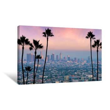 Image of Beautiful Sunset Of Los Angeles Downtown Skyline Canvas Print
